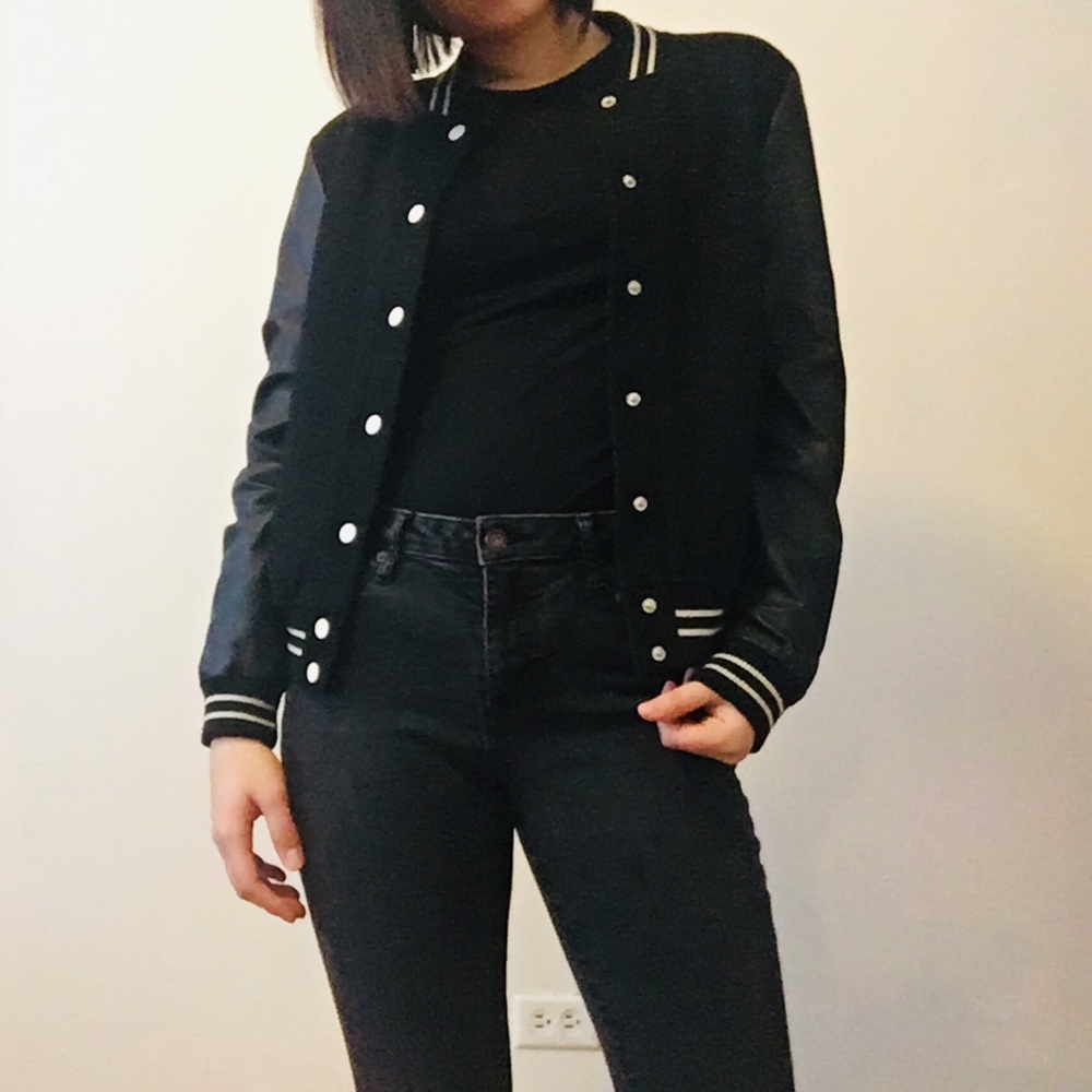 Forever 21 Black Button Down Bombard Jacket